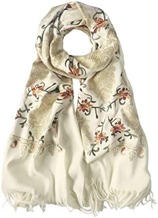 Embroidered Tassel Long Shawl Oversize Scarf Wraps for Women, Print #3 White