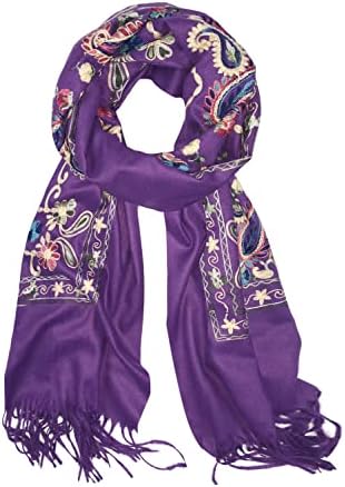 Embroidered Tassel Long Shawl Oversize Scarf Wraps for Women, Print #4 Purple