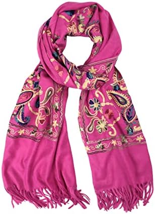 Embroidered Tassel Long Shawl Oversize Scarf Wraps for Women, Print #4 Rose