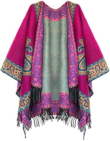 Fashionable Retro Style Vintage Pattern Tassel Poncho Shawl Cape, Series 2 Rose