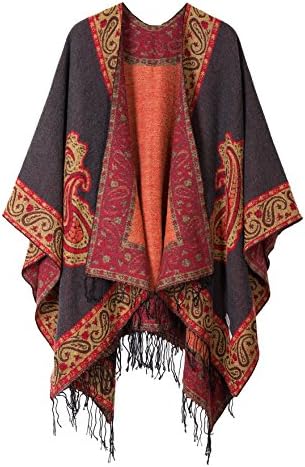 Fashionable Retro Style Vintage Pattern Tassel Poncho Shawl Cape