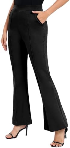 Flare Dress Pants with Pockets High Waist Slacks Pull On Work Casual Petite/Regular/Tall Pants, Black