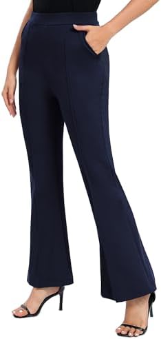 Flare Dress Pants with Pockets High Waist Slacks Pull On Work Casual Petite/Regular/Tall Pants