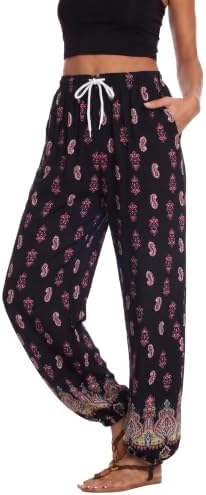 Floral Boho Yoga Harem Jogger Pants, Black