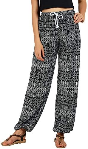 Floral Print Elastic Waist Drawstring Casual Boho Yoga Harem Jogger Lightweight Pants with Pockets