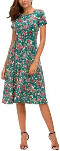 Floral Print Short Sleeve Flared Midi Dress, Print #1