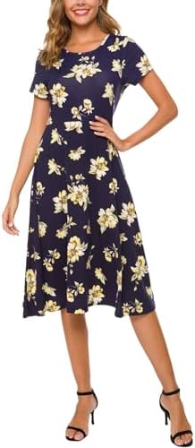 Floral Print Short Sleeve Flared Midi Dress, Print #10