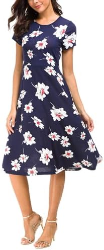 Floral Print Short Sleeve Flared Midi Dress, Print #3