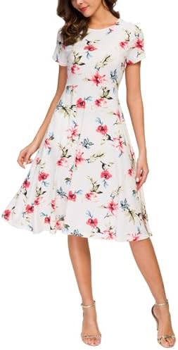 Floral Print Short Sleeve Flared Midi Dress, Print #5