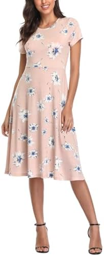 Floral Print Short Sleeve Flared Midi Dress, Print #9