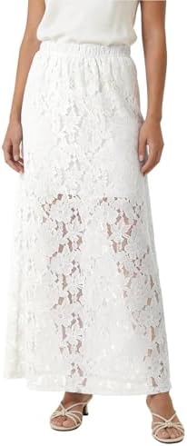 Flowy A-Line Maxi Skirt Elegant Elastic Waisted Lace Skirts for Summer Beach, White