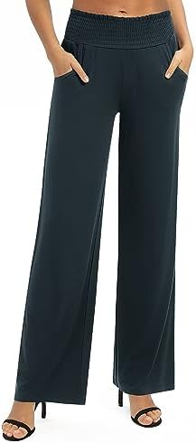 High Waist Flowy Palazzo Pants Elastic Waist Wide Leg Stretchy Straight Leg Dressy Casual Lounge Trousers, Slate