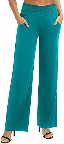 High Waist Flowy Palazzo Pants Elastic Waist Wide Leg Stretchy Straight Leg Dressy Casual Lounge Trousers, Teal