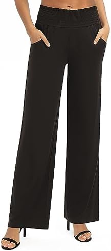 High Waist Flowy Palazzo Pants Elastic Waist Wide Leg Stretchy Straight Leg Dressy Casual Lounge Trousers