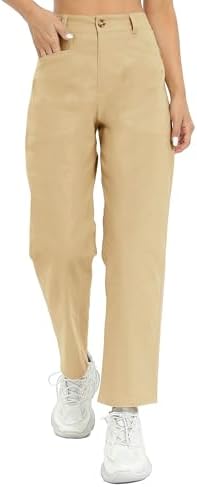 High Waist Relaxed Fit Work Pants Casual Hiking Pants with Pockets, Khaki
