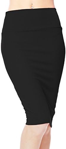 High Waist Stretch Bodycon Pencil Skirt Knee Length Midi Straight Skirt, Black