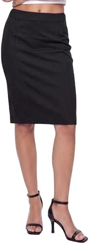 High Waist Stretch Pencil Skirt Knee Length Bodycon with Back Slit for Business Casual