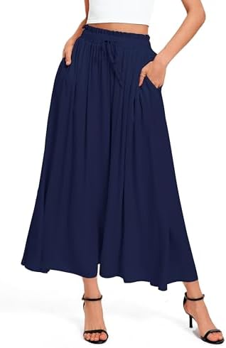 High Waisted Maxi Skirts A-Line Flowy Long with Pockets