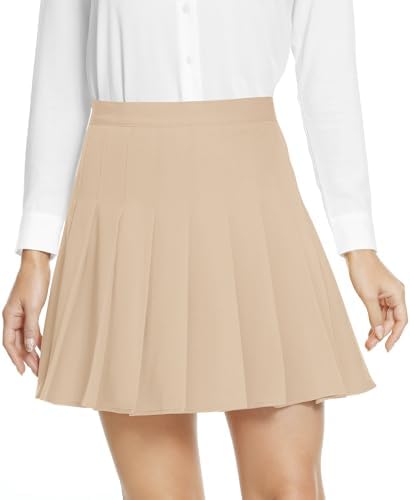 High Waisted Pleated Uniform Mini Skirt, Beige