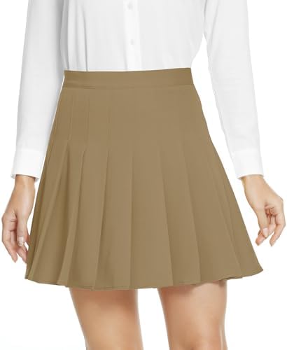 High Waisted Pleated Uniform Mini Skirt Camel, Camel