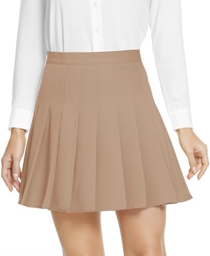 High Waisted Pleated Uniform Mini Skirt, Khaki