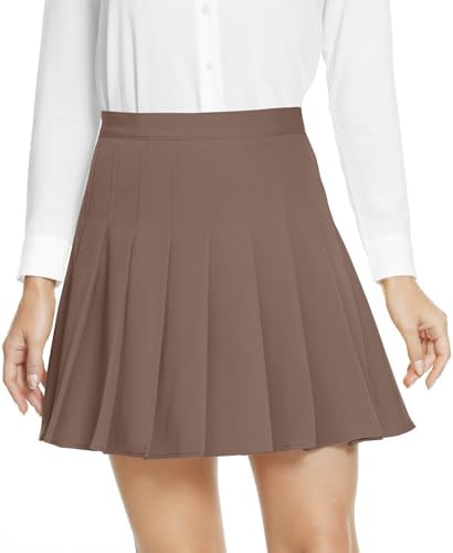 High Waisted Pleated Uniform Mini Skirt, Light Brown