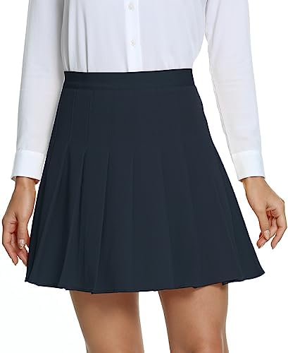 High Waisted Pleated Uniform Mini Skirt, Navy Blue