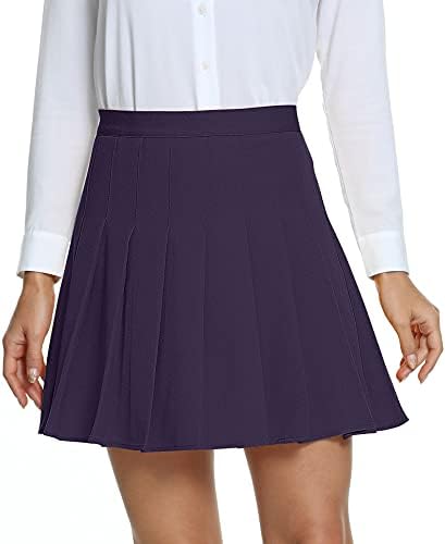 High Waisted Pleated Uniform Mini Skirt, Purple