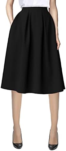Knee Length A Line Midi Skirt Casual Work Elastic High Waisted Skirts with Pockets
