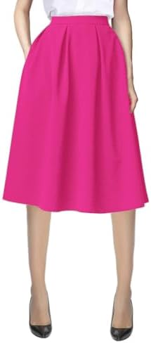 Knee Length A Line Midi Skirt Casual Work Elastic High Waisted Skirts with Pockets, Rose