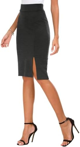 Knee Length Stretch Pencil Skirt High Waisted Bodycon Midi Straight Skirt, Dark Grey