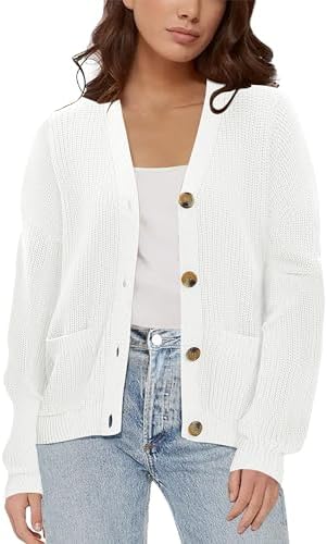 Lightweight Knit Open Front V-Neck Long Sleeve Button Down Casual Cardigan with Pockets