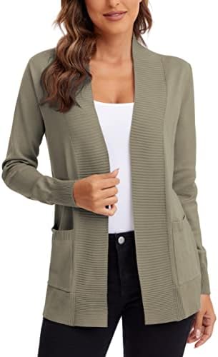 Lightweight Open Front Knit Cardigan Sweater with Pockets, Deep Camel