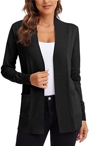 Lightweight Open Front Knit Cardigan Sweater Long Sleeve with Pocket