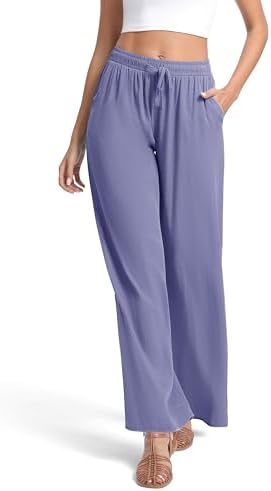 Lightweight Wide Leg Pants Elastic Waist Loose Office Casual Palazzo Trousers for Spring Summer, Blue
