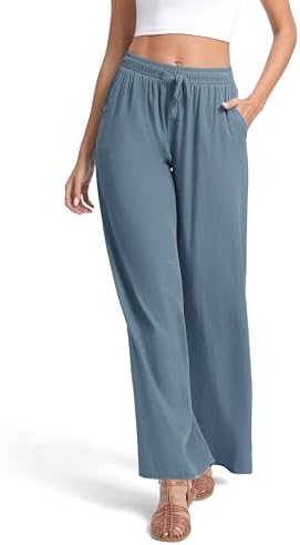 Lightweight Wide Leg Pants Elastic Waist Loose Office Casual Palazzo Trousers for Spring Summer, Indigo Blue