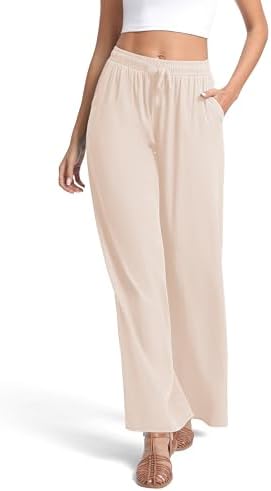 Lightweight Wide Leg Pants Elastic Waist Loose Office Casual Palazzo Trousers for Spring Summer