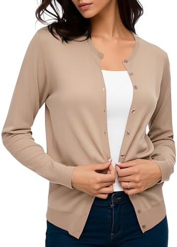 Long Sleeve Crew Neck Button Down Knit Cardigan Sweater