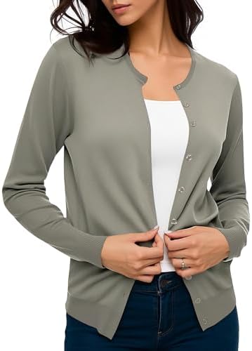Long Sleeve Crew Neck Button Down Knit Cardigan Sweater, Washed Olive