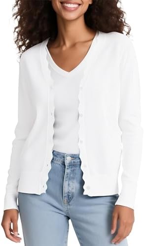 Long Sleeve Open Front Cardigan Sweaters Lightweight V-Neck Button Down Knit Sweater