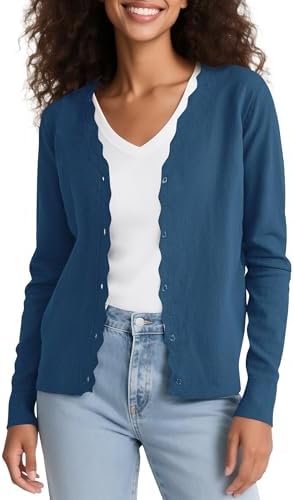 Long Sleeve Open Front Cardigan Sweaters Lightweight V-Neck Button Down Knit Sweater, Royal Blue