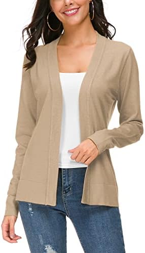 Long Sleeve Open Front Knit Cardigan Sweater, Apricot