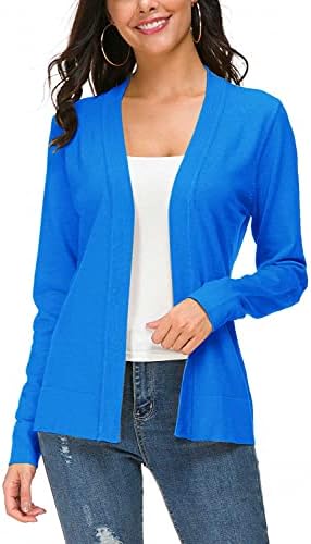 Long Sleeve Open Front Knit Cardigan Sweater, Blue