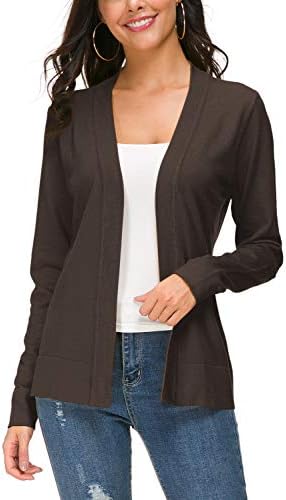 Long Sleeve Open Front Knit Cardigan Sweater, Brown