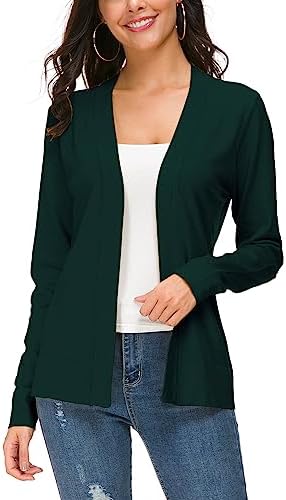 Long Sleeve Open Front Knit Cardigan Sweater, Dark Green