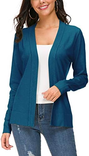 Long Sleeve Open Front Knit Cardigan Sweater, Indigo Blue