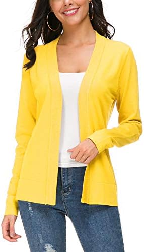 Long Sleeve Open Front Knit Cardigan Sweater, Lemon Yellow