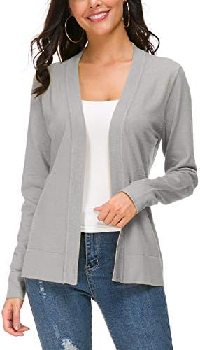 Long Sleeve Open Front Knit Cardigan Sweater, Light Grey