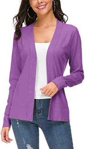 Long Sleeve Open Front Knit Cardigan Sweater, Light Purple