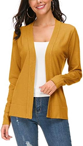 Long Sleeve Open Front Knit Cardigan Sweater, Mustard